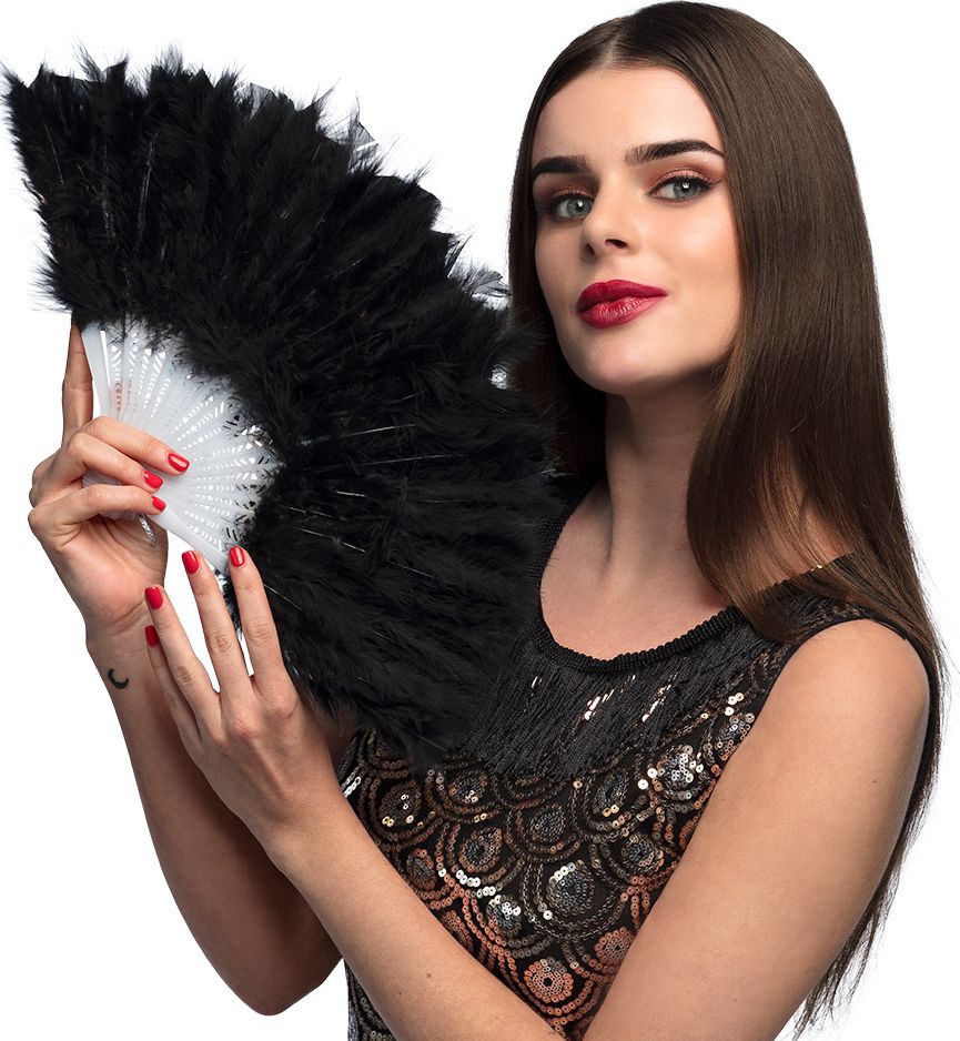 Elegante flapper zwarte veren handwaaier