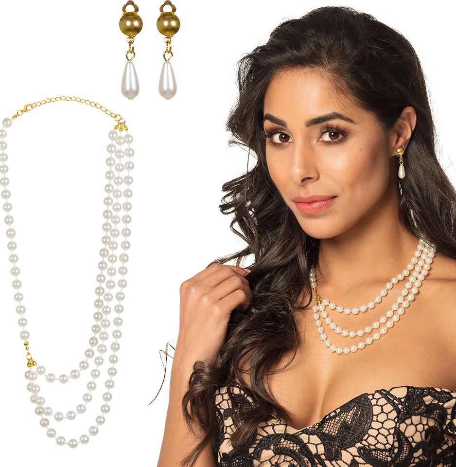 Elegante juwelenset pearl oorbellen en ketting
