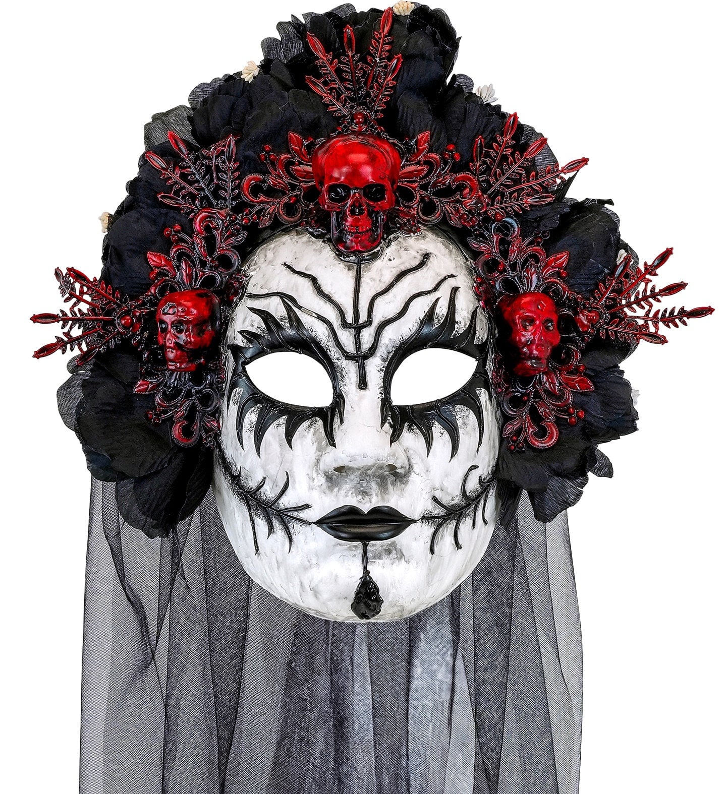 Eng Wit Masker met Zwarte Bloemen Halloween
