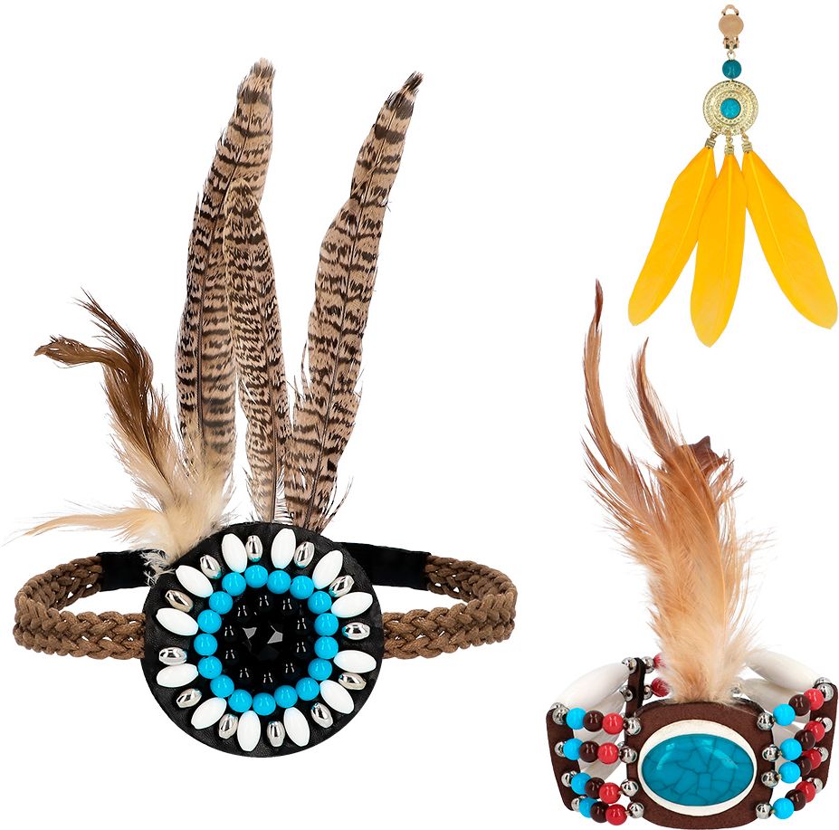 Feather indianen accessoire setje