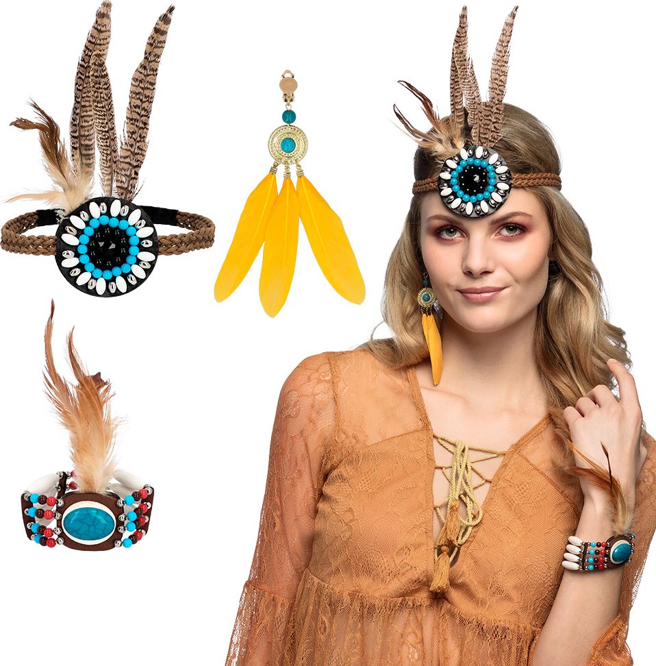 Feather indianen accessoire setje