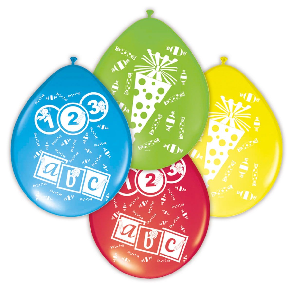 Feestelijke ABC ballonnen eenzijdig bedrukt 8 stuks