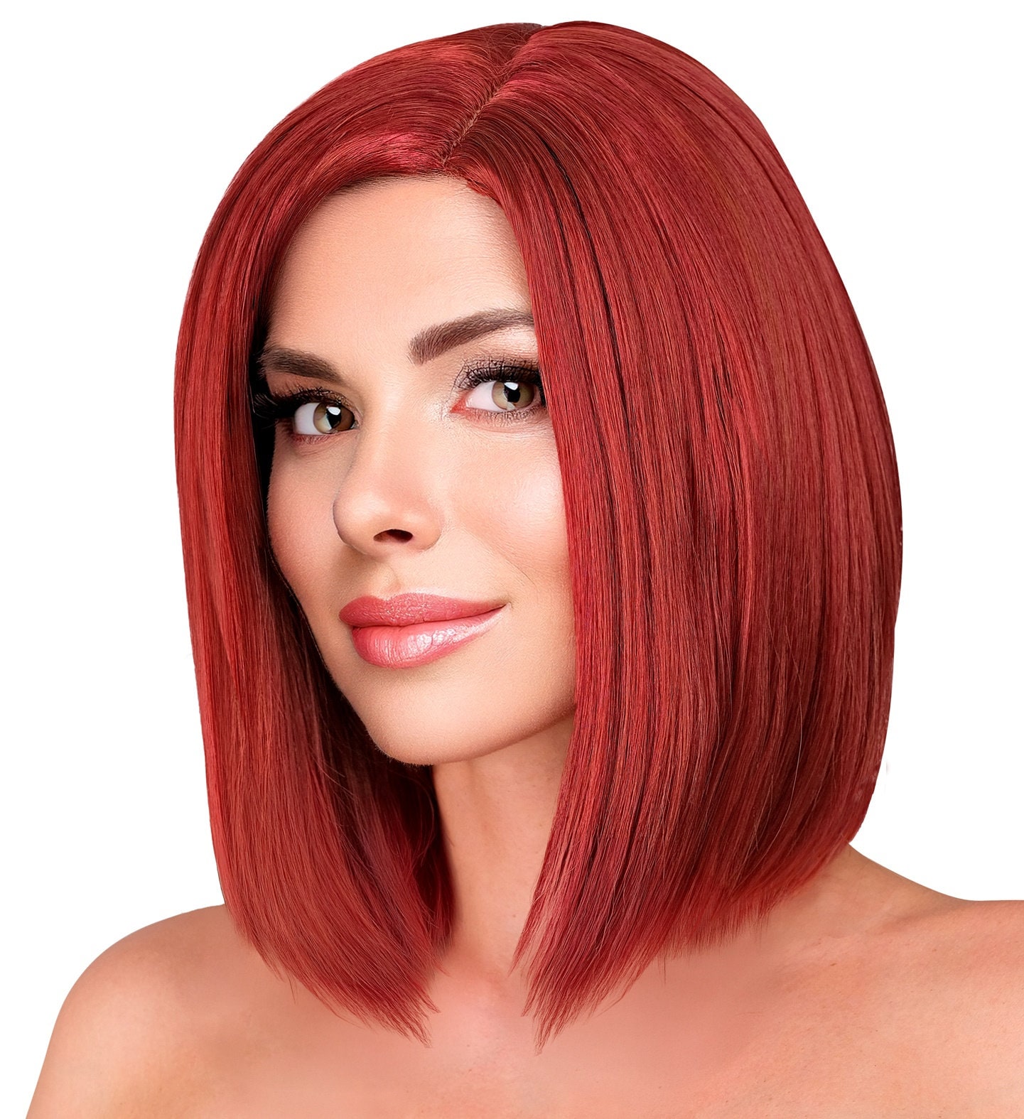 Feestpruik Lange Boblijn Bordeauxrood Dames