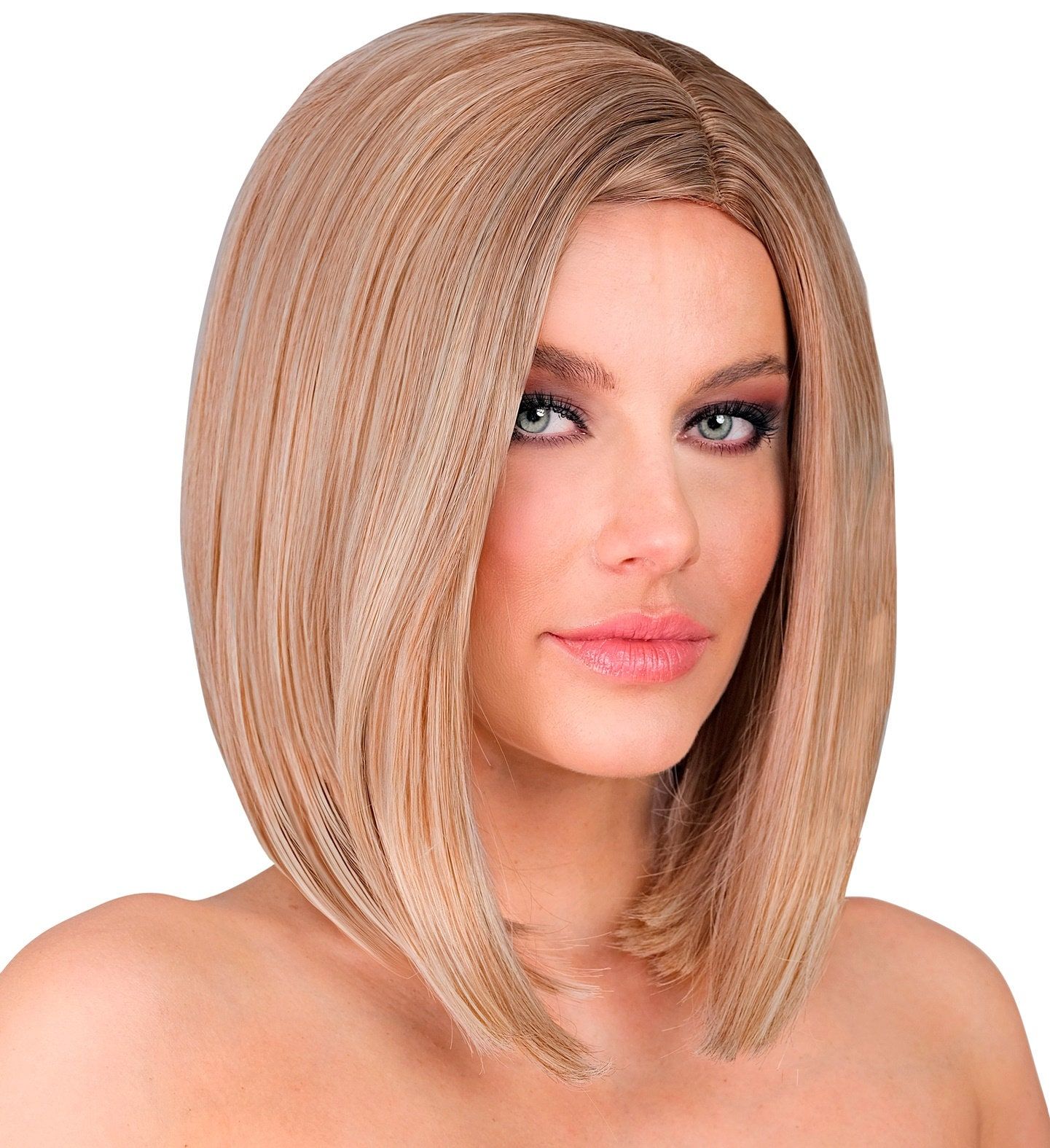 Feestpruik Lange Boblijn Bruin Blonde Tint Dames