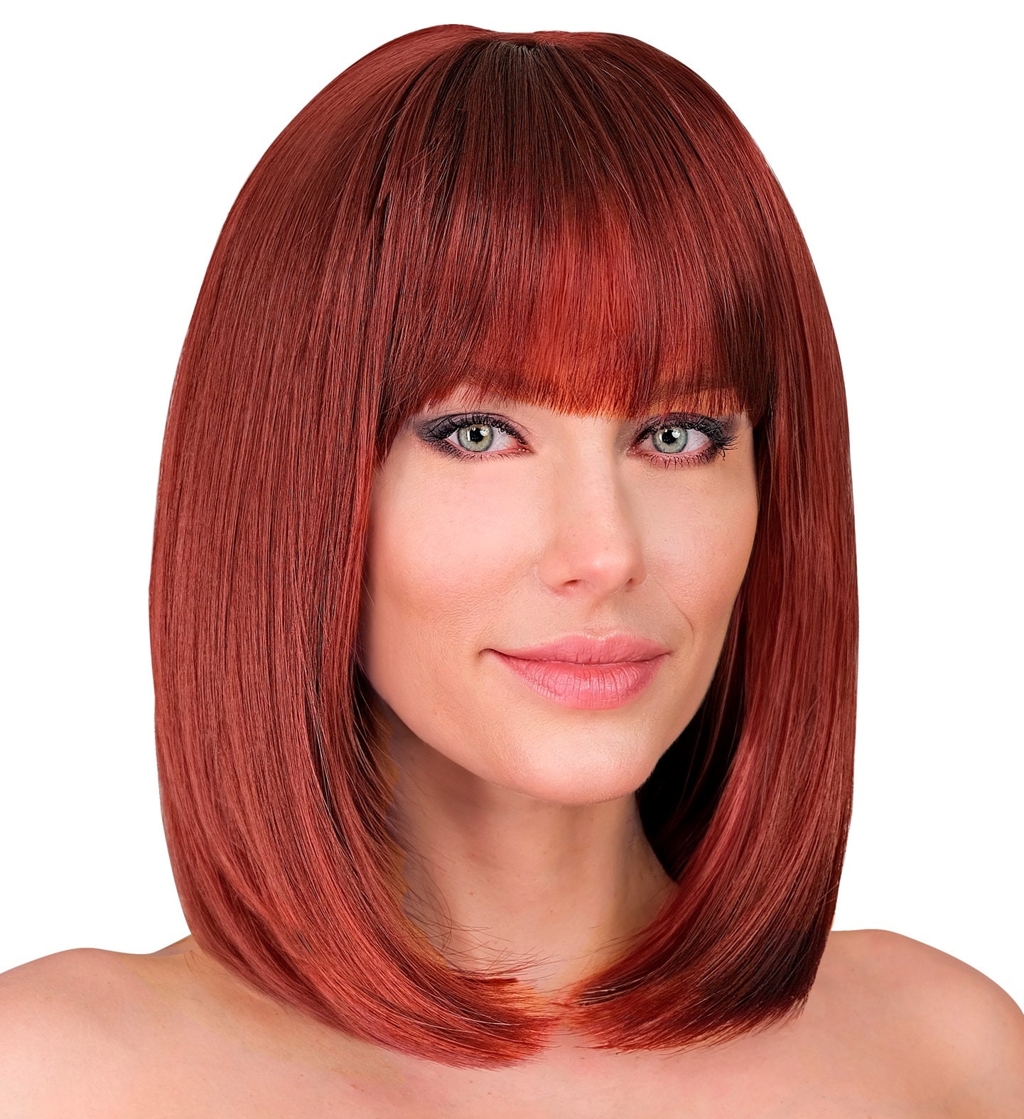 Feestpruik Lange Boblijn Pony Bordeaux Rood Dames