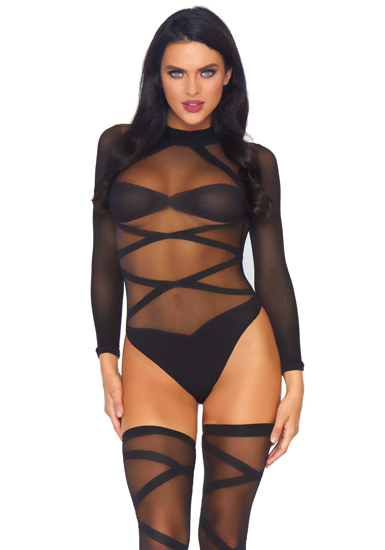 Festival bodysuit met kousen zwart