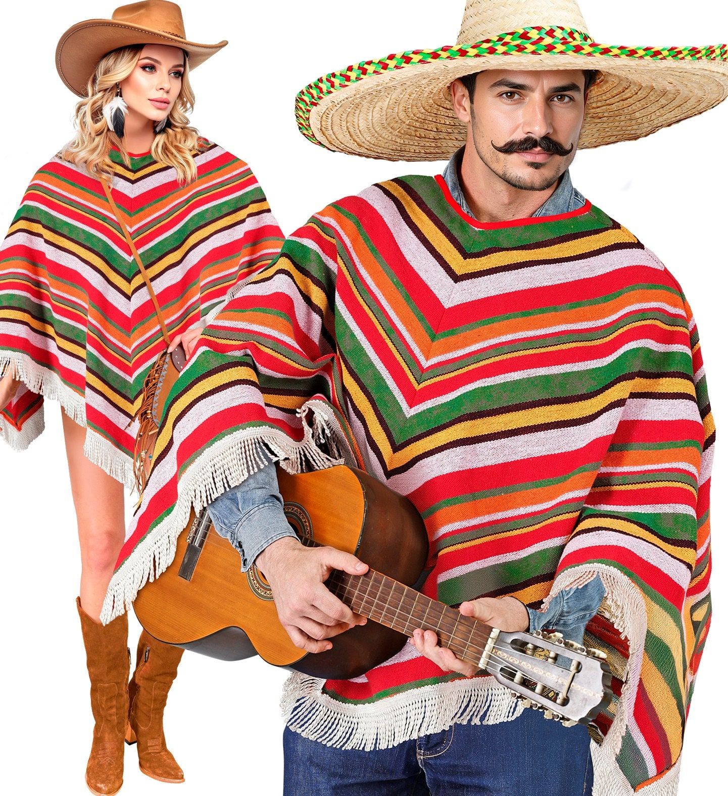 Fiesta Mexicaanse Poncho Volwassenen Gestreept