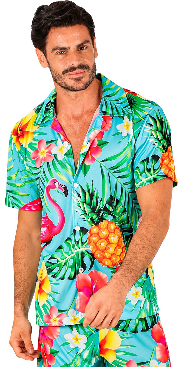 Flamingo Hawaii blouse blauw mannen