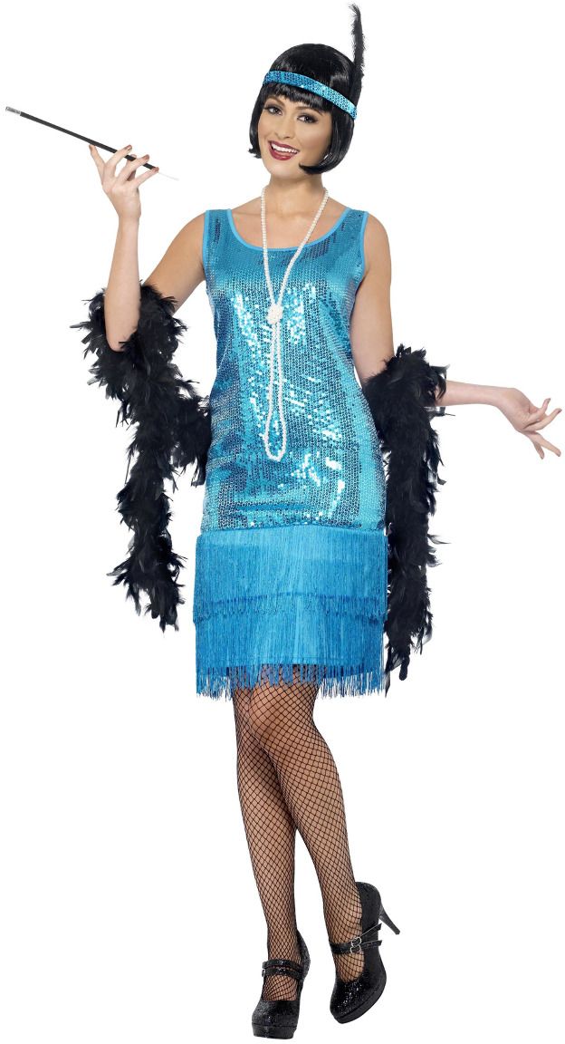 Flapper 20s jurk blauw dames