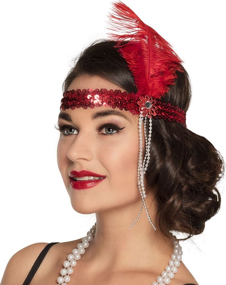 Flapper hoofdband pailletten rood