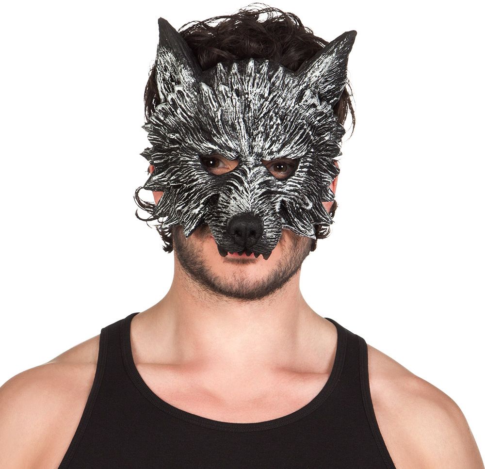 Foam grijze wolf halfmasker