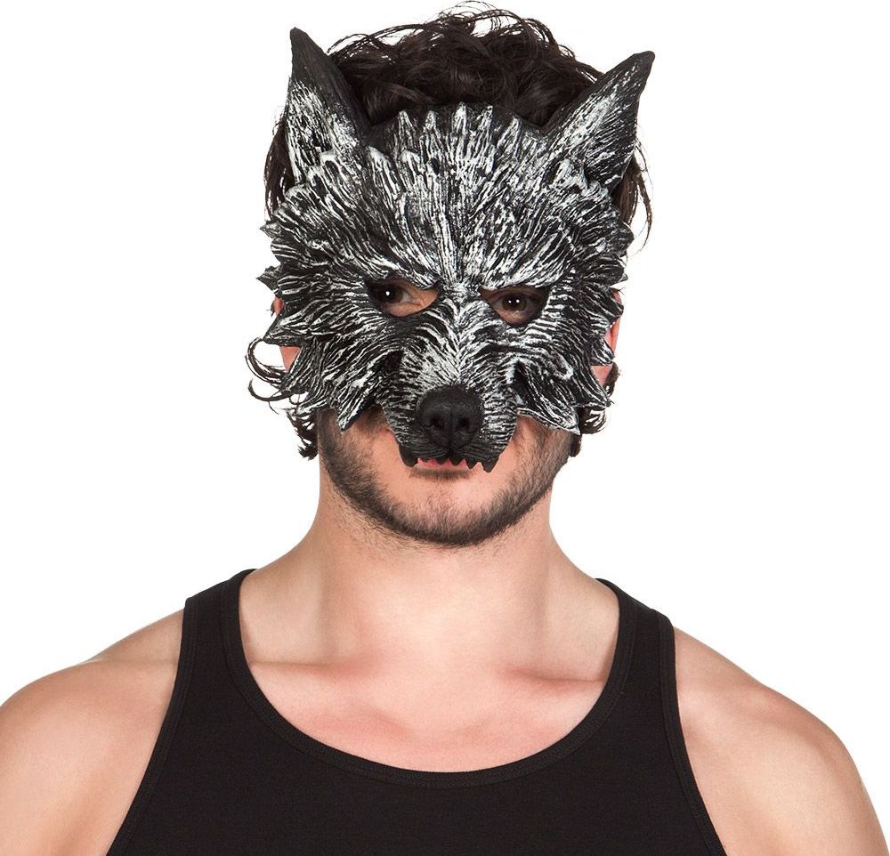 Foam grijze wolf halfmasker