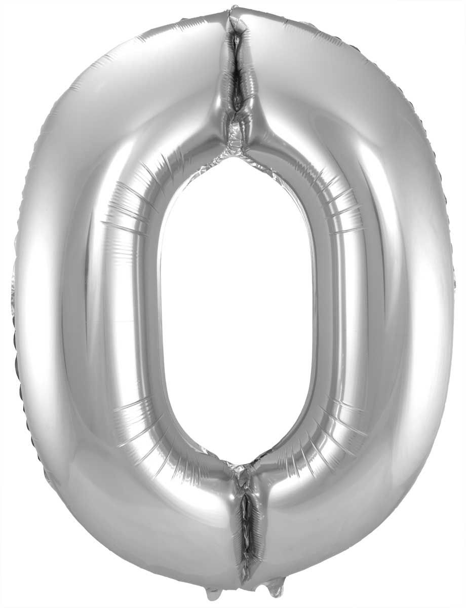 Folieballon cijfer 0 zilver 86cm