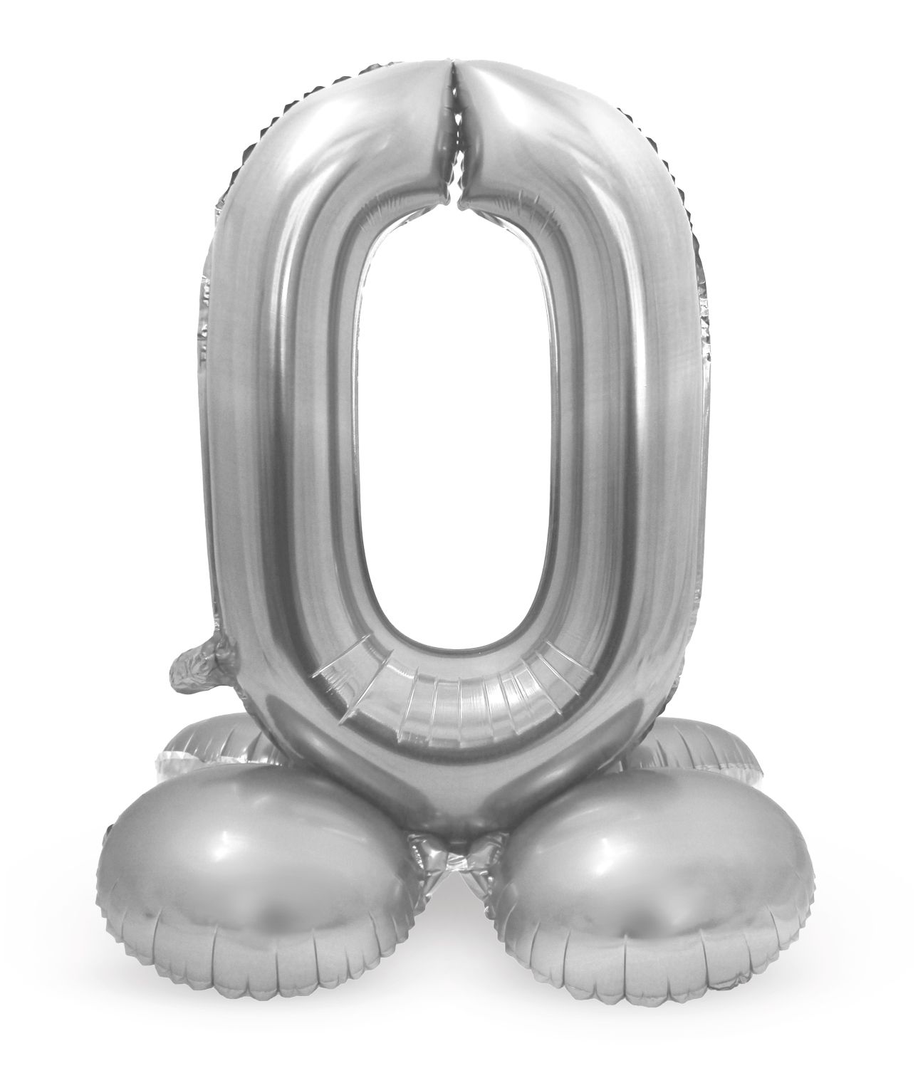 Folieballon cijfer 0 zilver met standaard 72cm
