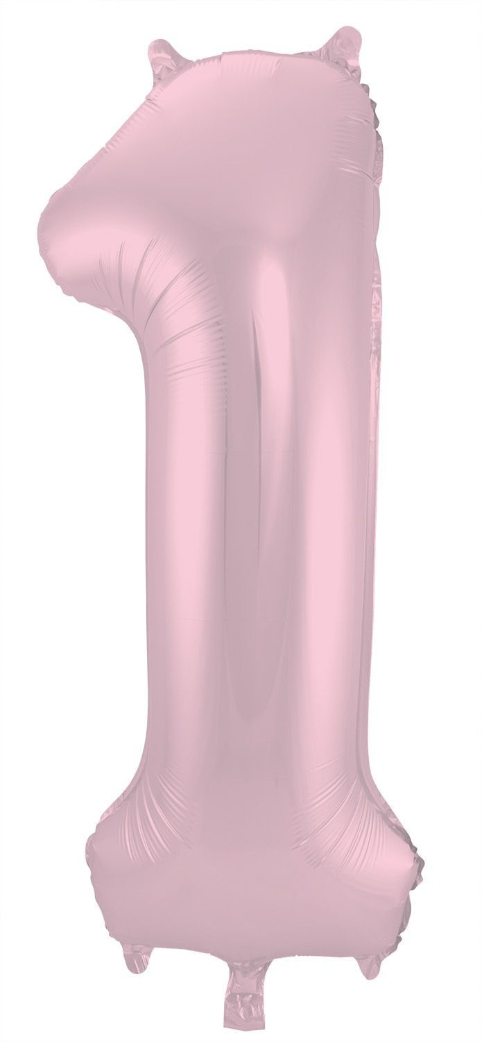 Folieballon cijfer 1 metallic pastel roze 86cm