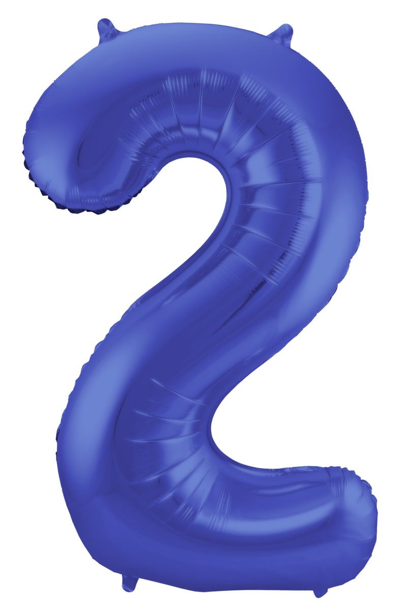 Folieballon cijfer 2 metallic blauw 86cm