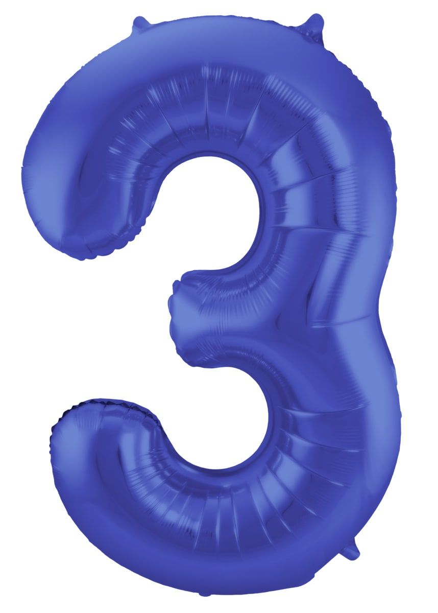 Folieballon cijfer 3 metallic blauw 86cm