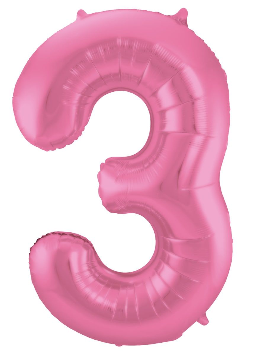Folieballon cijfer 3 metallic roze 86cm