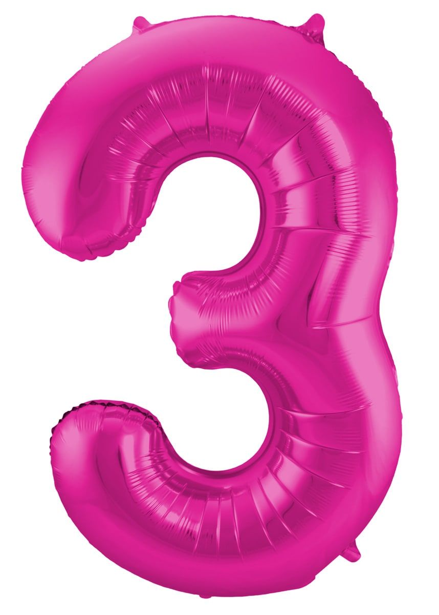 Folieballon cijfer 3 roze 86cm