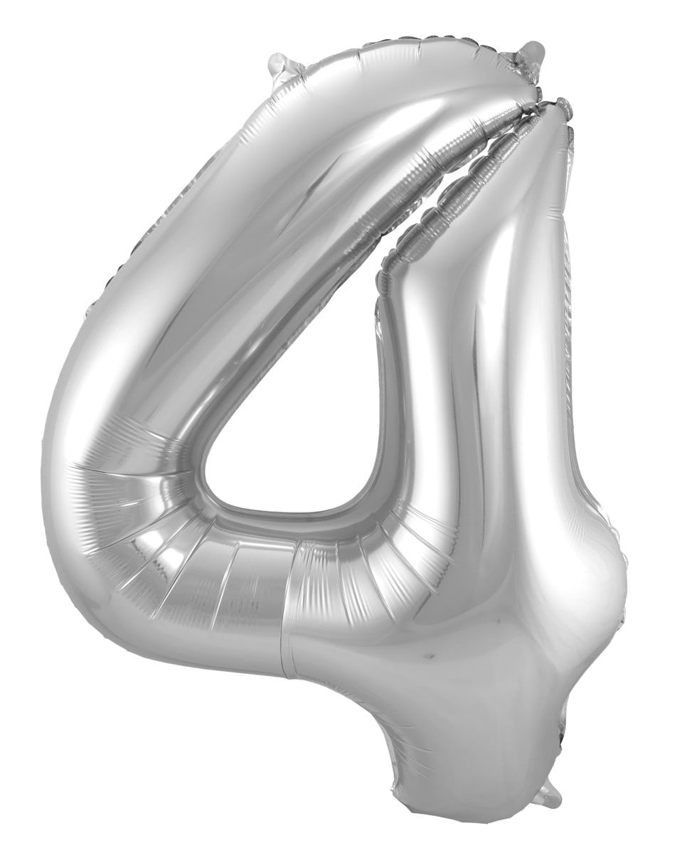 Folieballon cijfer 4 zilver 86cm