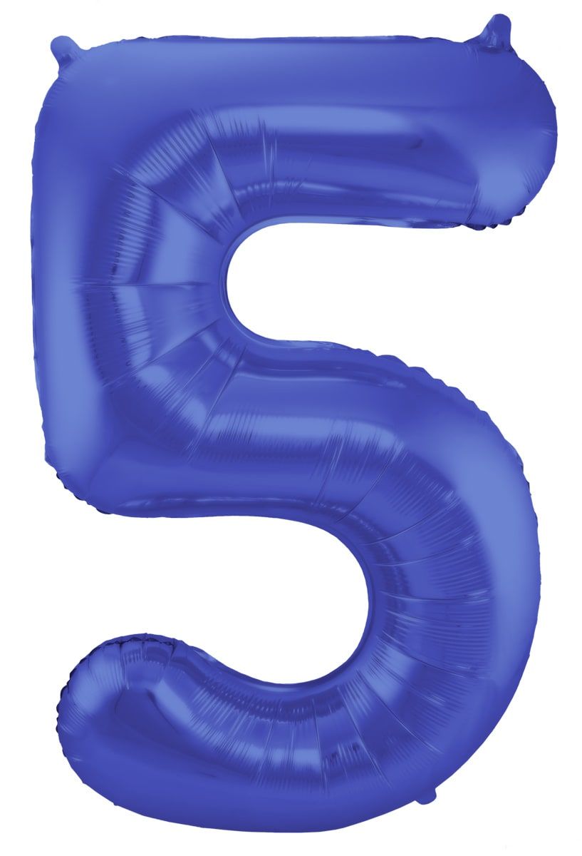 Folieballon cijfer 5 metallic blauw 86cm