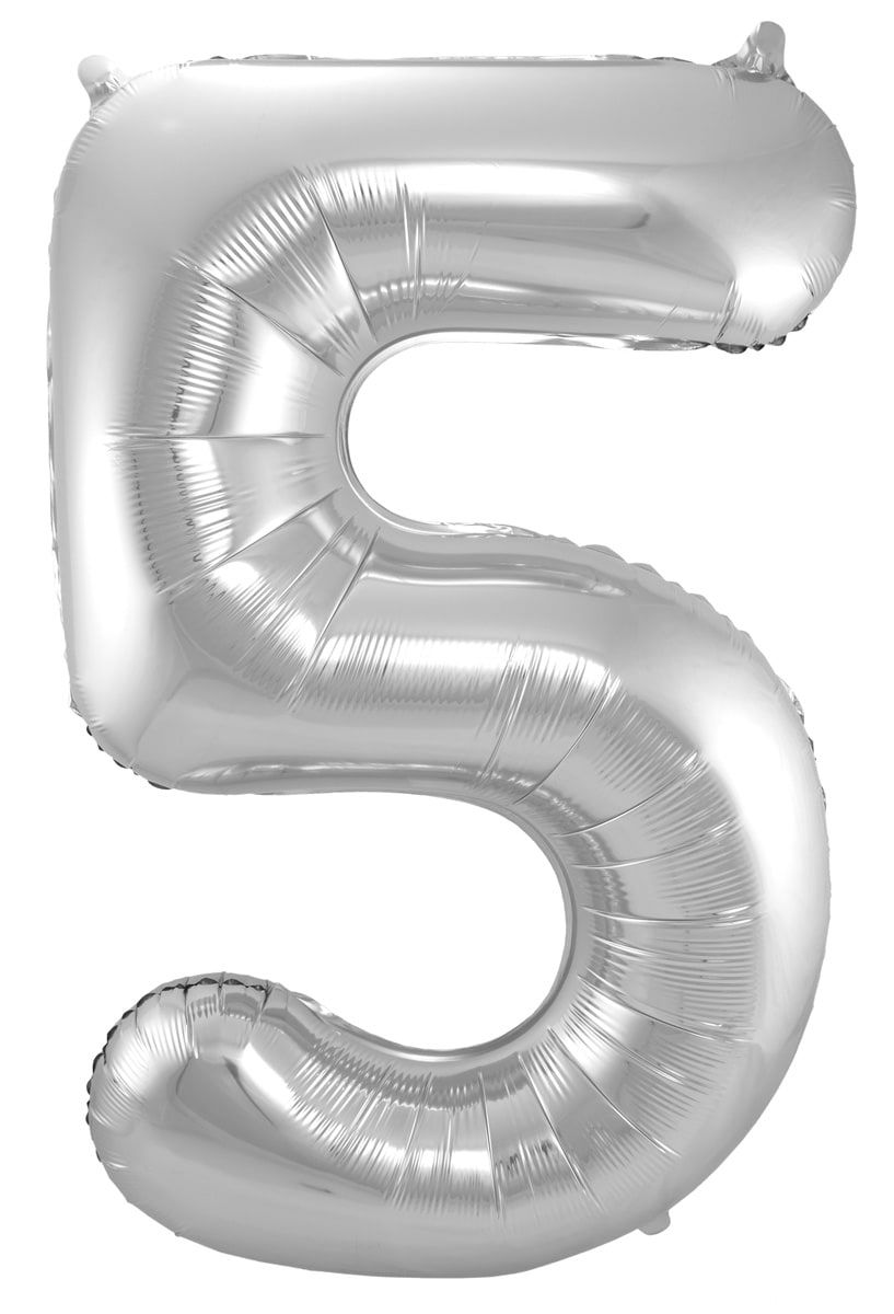 Folieballon cijfer 5 zilver 86cm