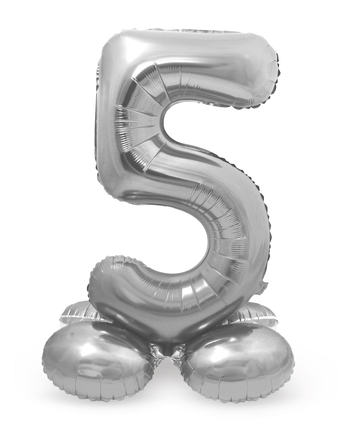 Folieballon cijfer 5 zilver met standaard 72cm