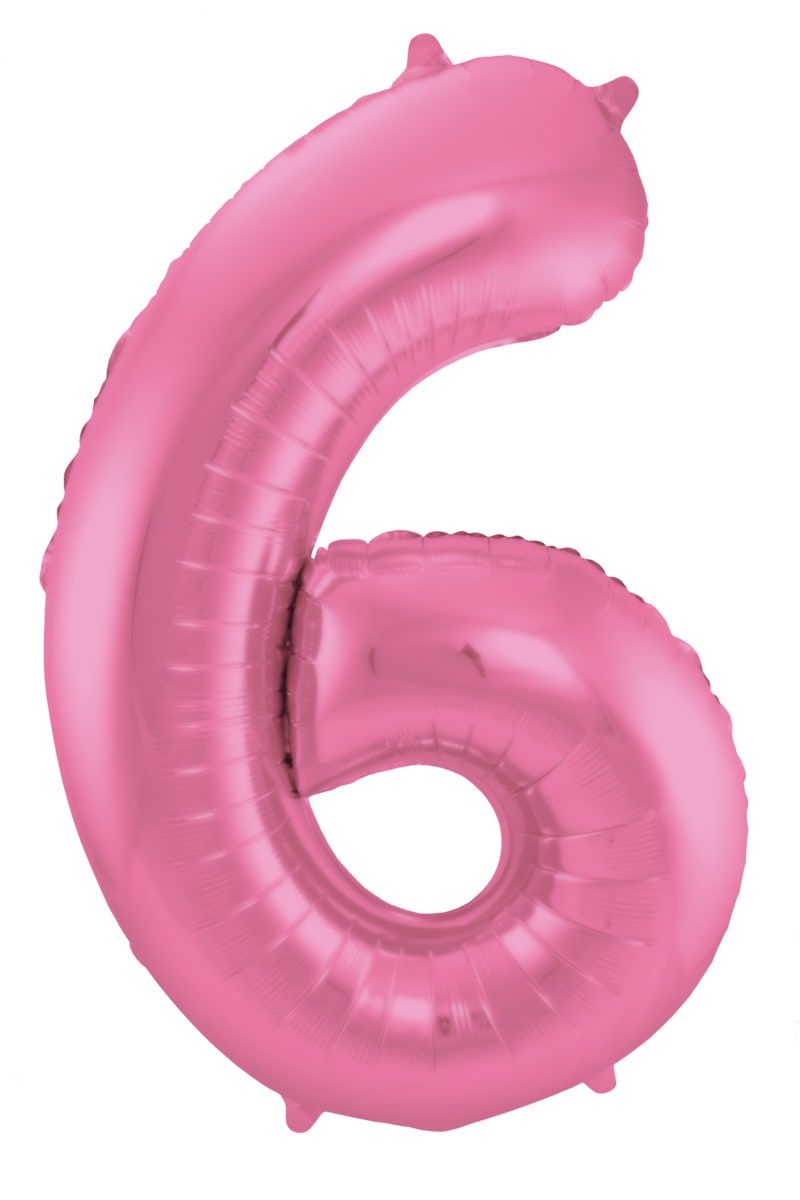 Folieballon cijfer 6 metallic roze 86cm
