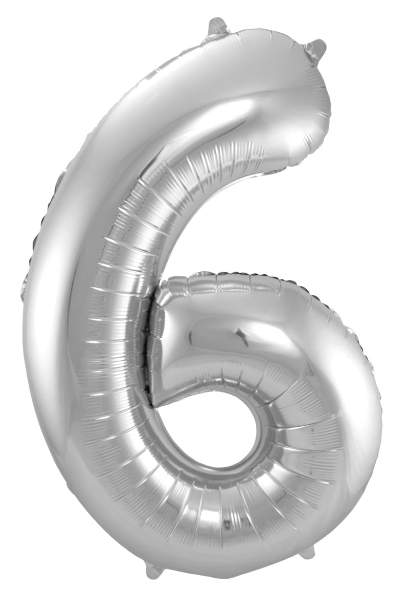 Folieballon cijfer 6 zilver 86cm