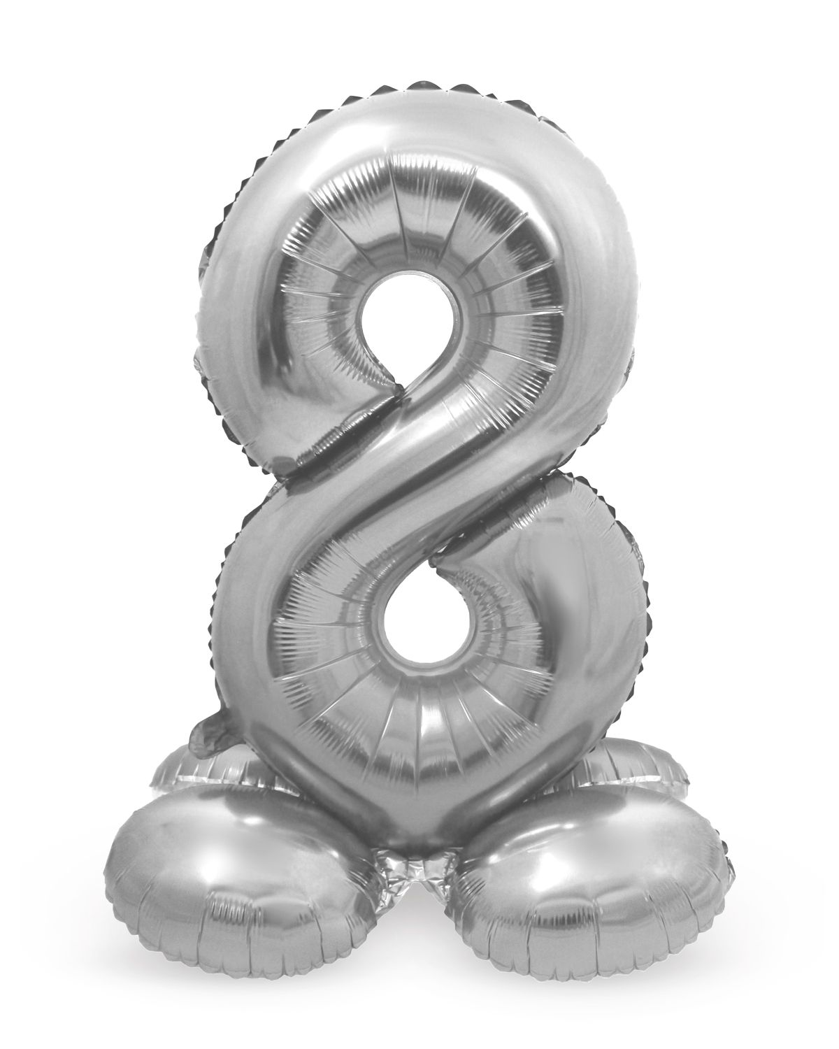 Folieballon cijfer 8 zilver met standaard 72cm