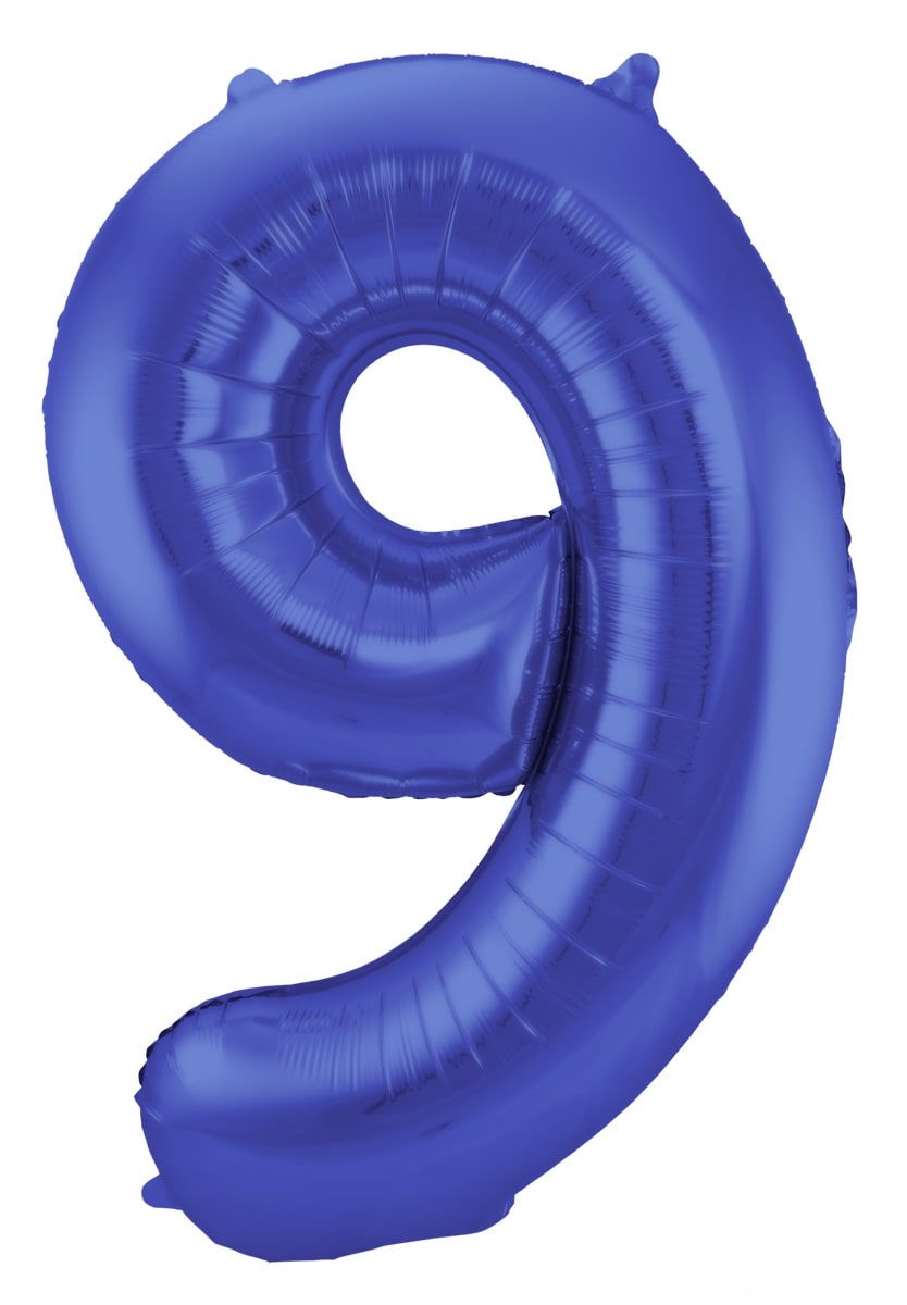 Folieballon cijfer 9 metallic blauw 86cm