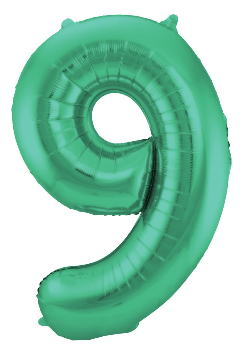Folieballon cijfer 9 metallic groen 86cm