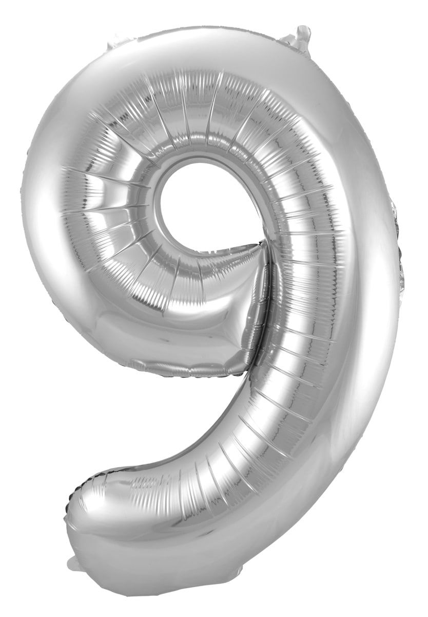 Folieballon cijfer 9 zilver 86cm