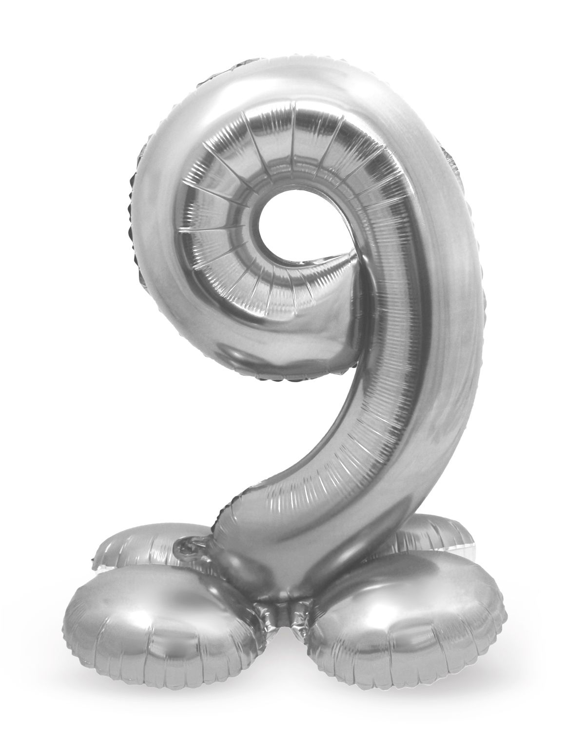 Folieballon cijfer 9 zilver met standaard 72cm
