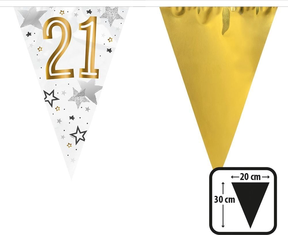 Folievlaggenlijn Verjaardag 21 Jaar 6M Goud Wit