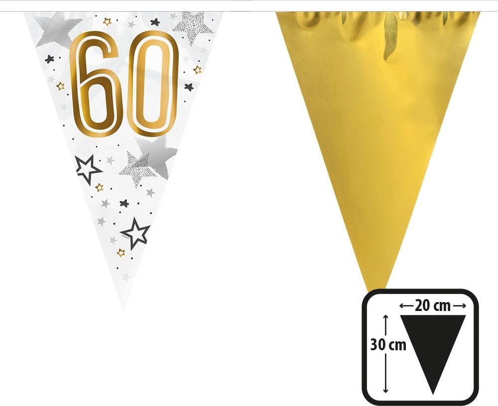 Folievlaggenlijn Verjaardag 60 Jaar 6M Goud Wit