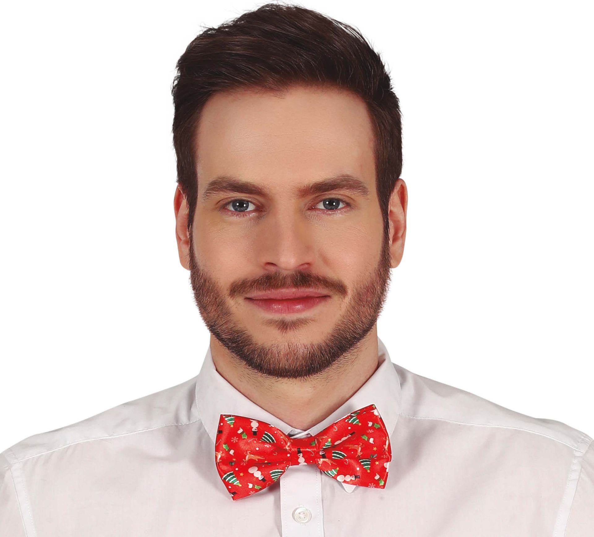 Foute kerst vlinderstrik met print rood