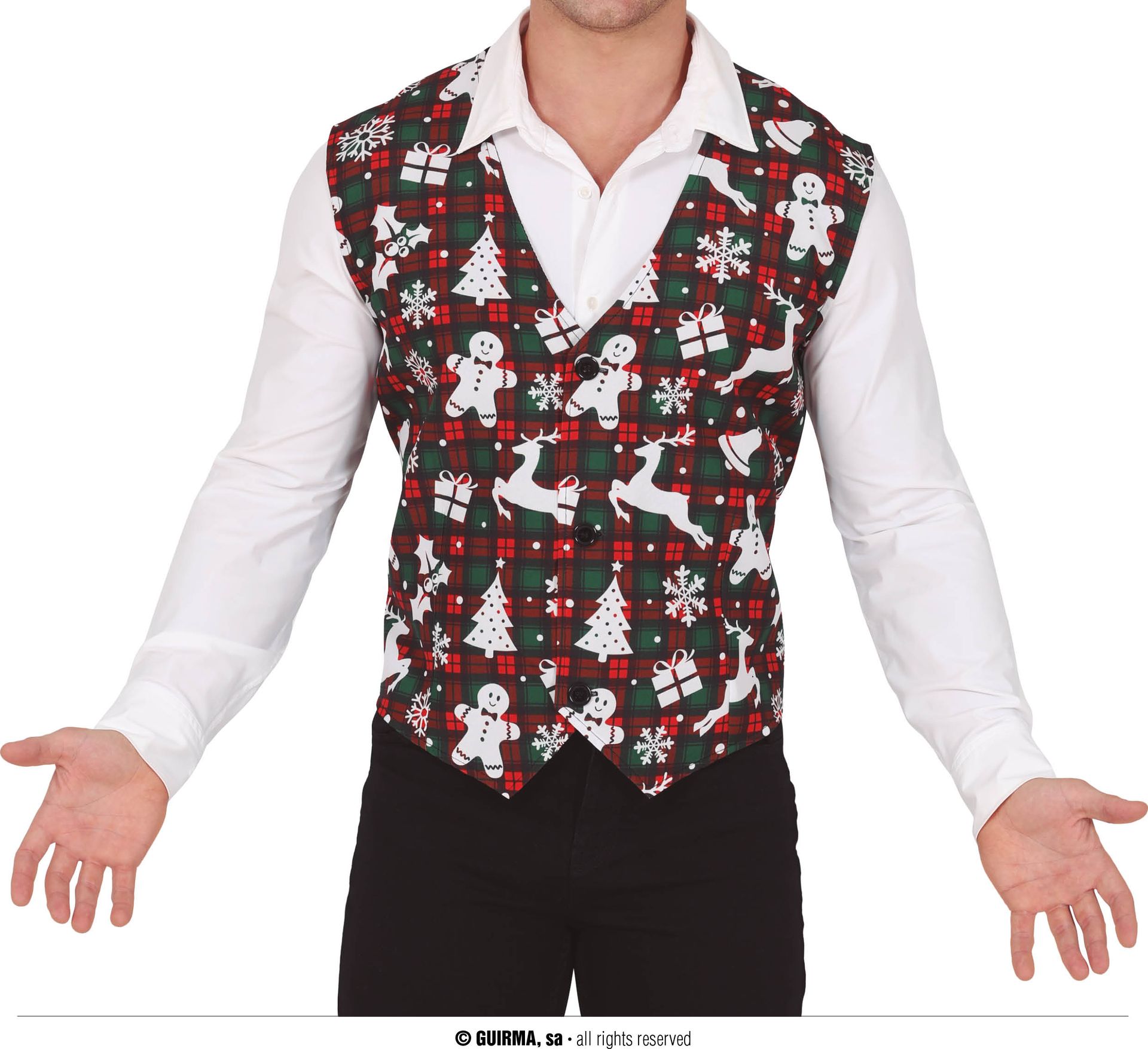 Foute kerstgilet met schotse ruit heren