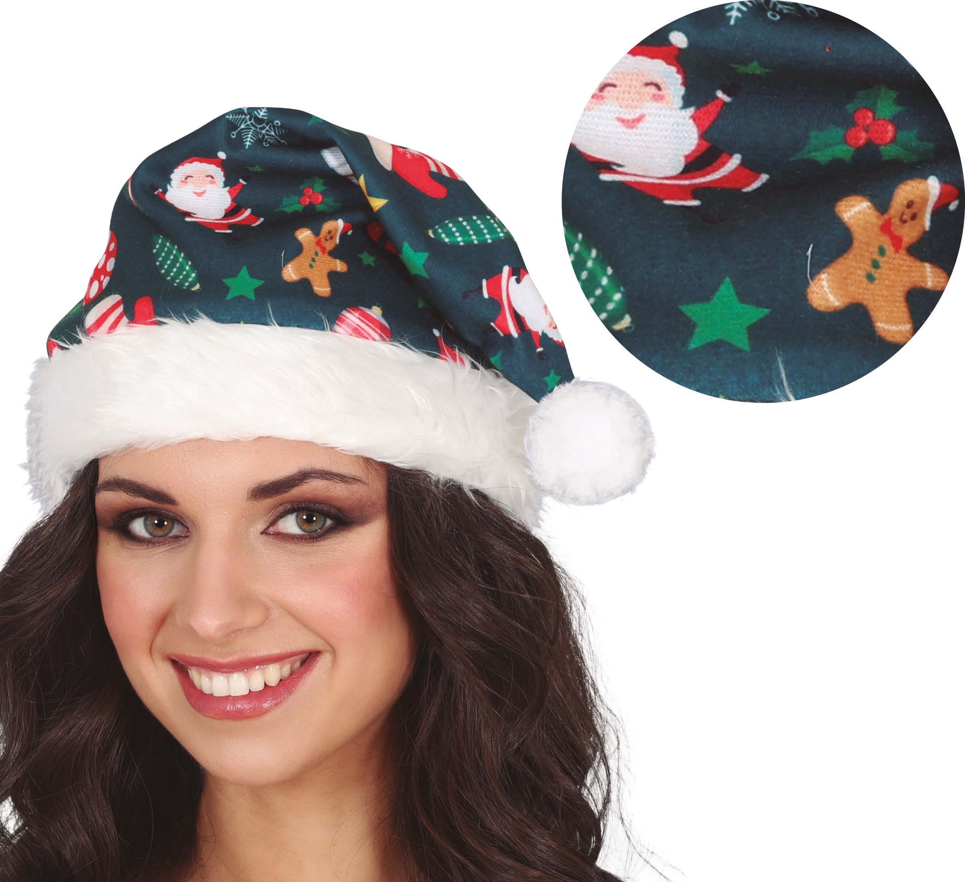 Foute kerstmuts met groene kerstman print