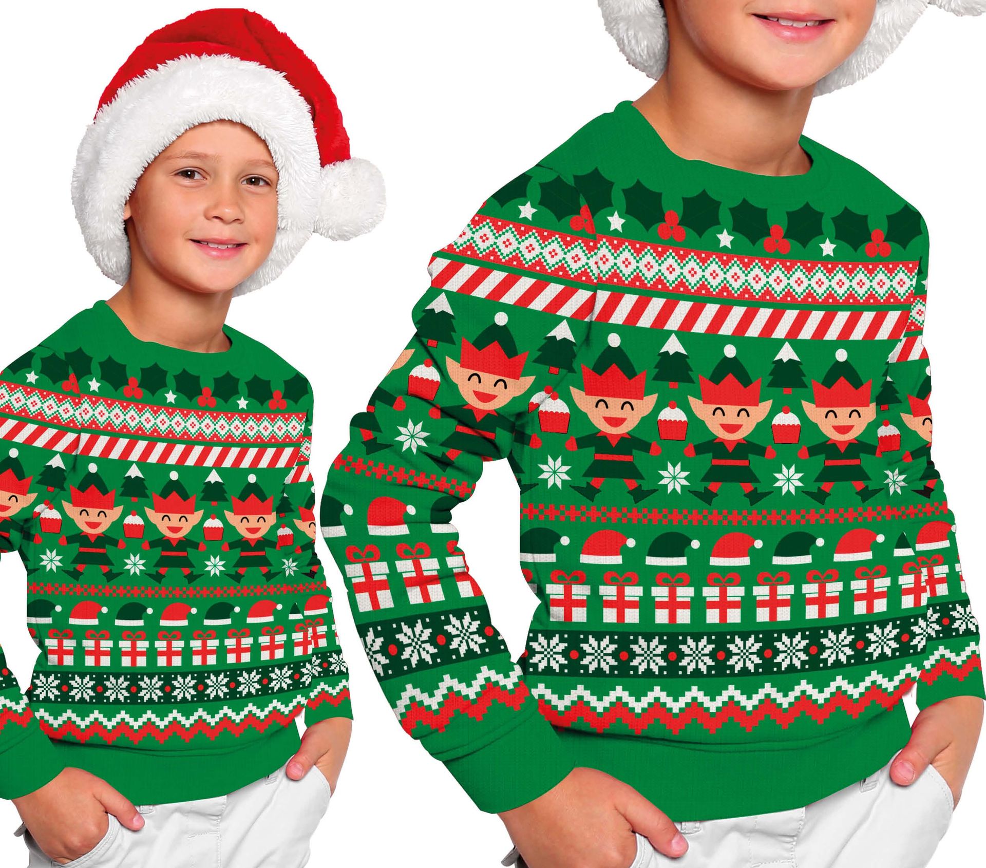 Foute kersttrui feestelijke elfjes kind