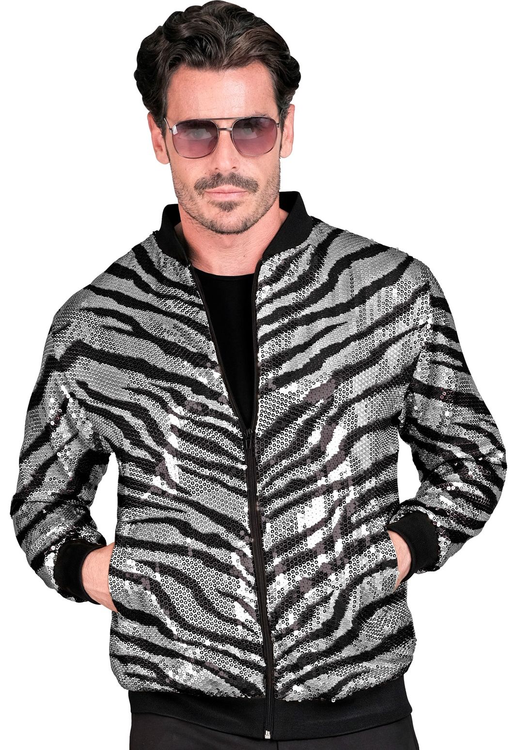 Foute trainingsjas zebraprint pailletten