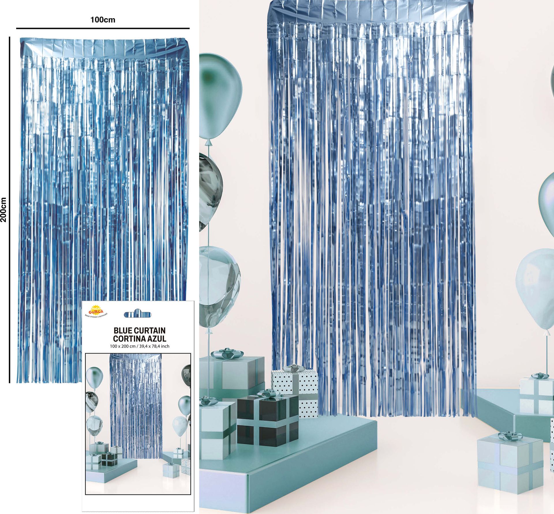 Franjegordijn blauw metallic mat 100 x 200 cm