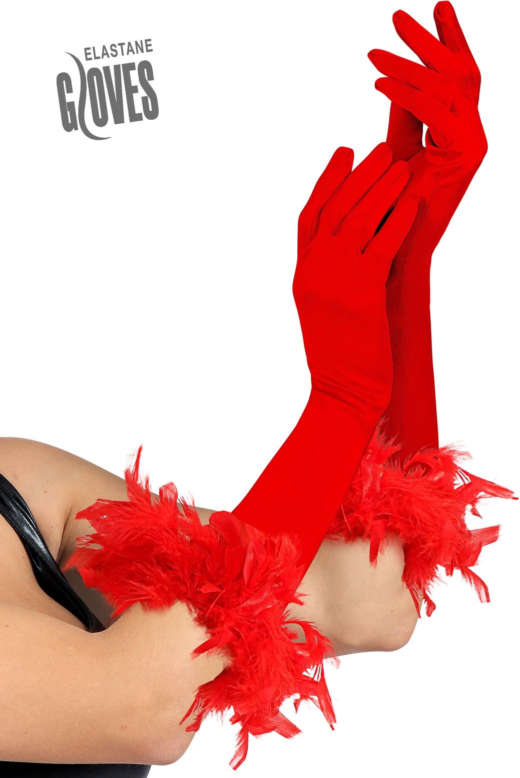 Gala handschoenen met veren rood