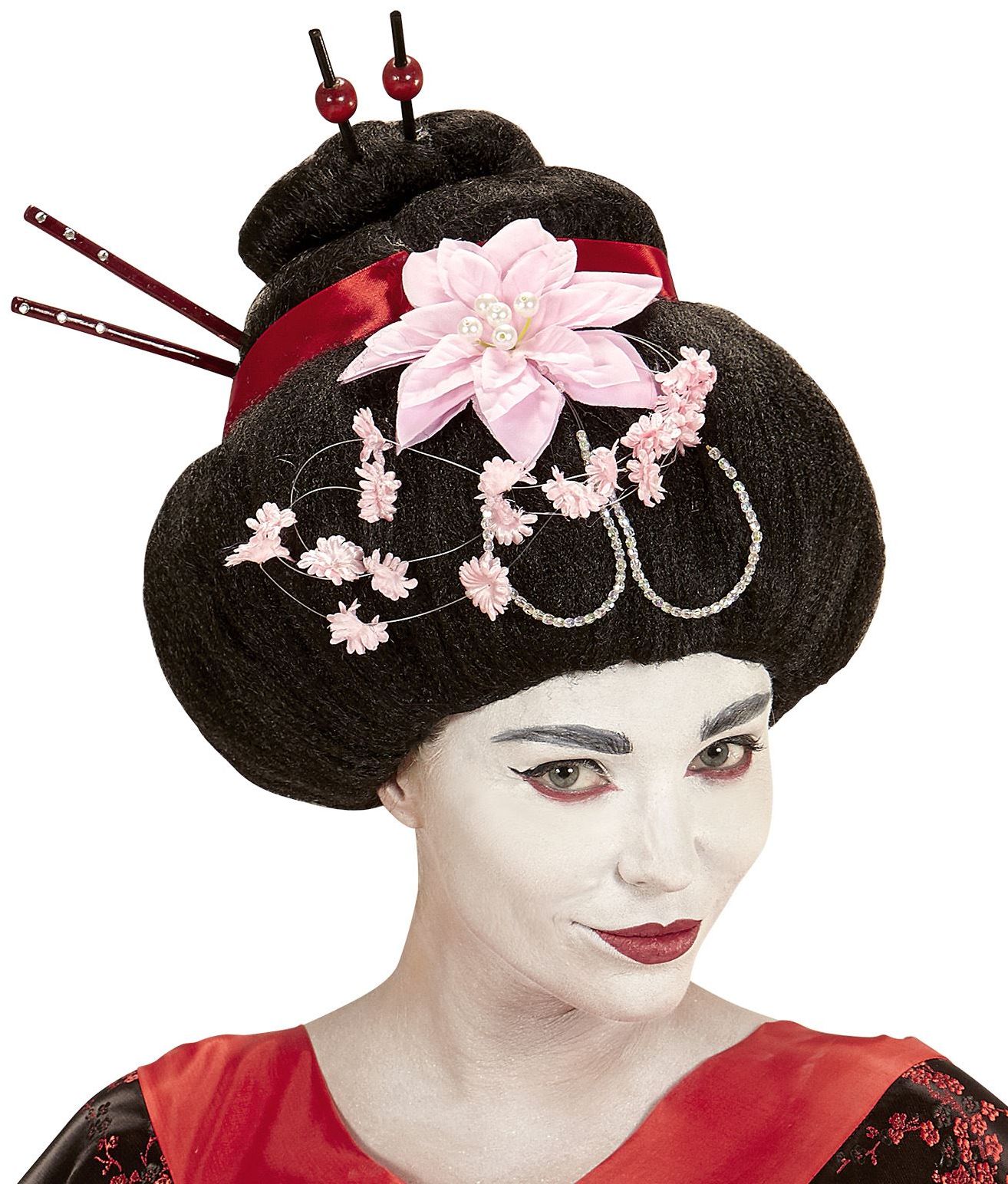 Geisha pruik met bloem