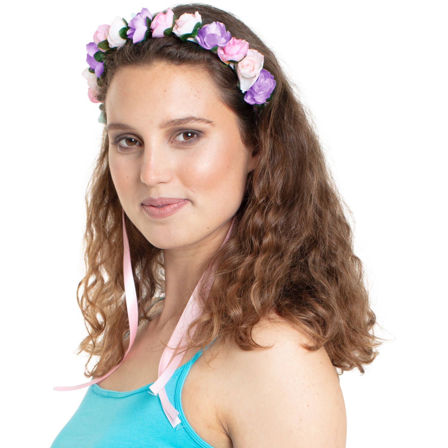 Gekleurde bloemen tiara met lint