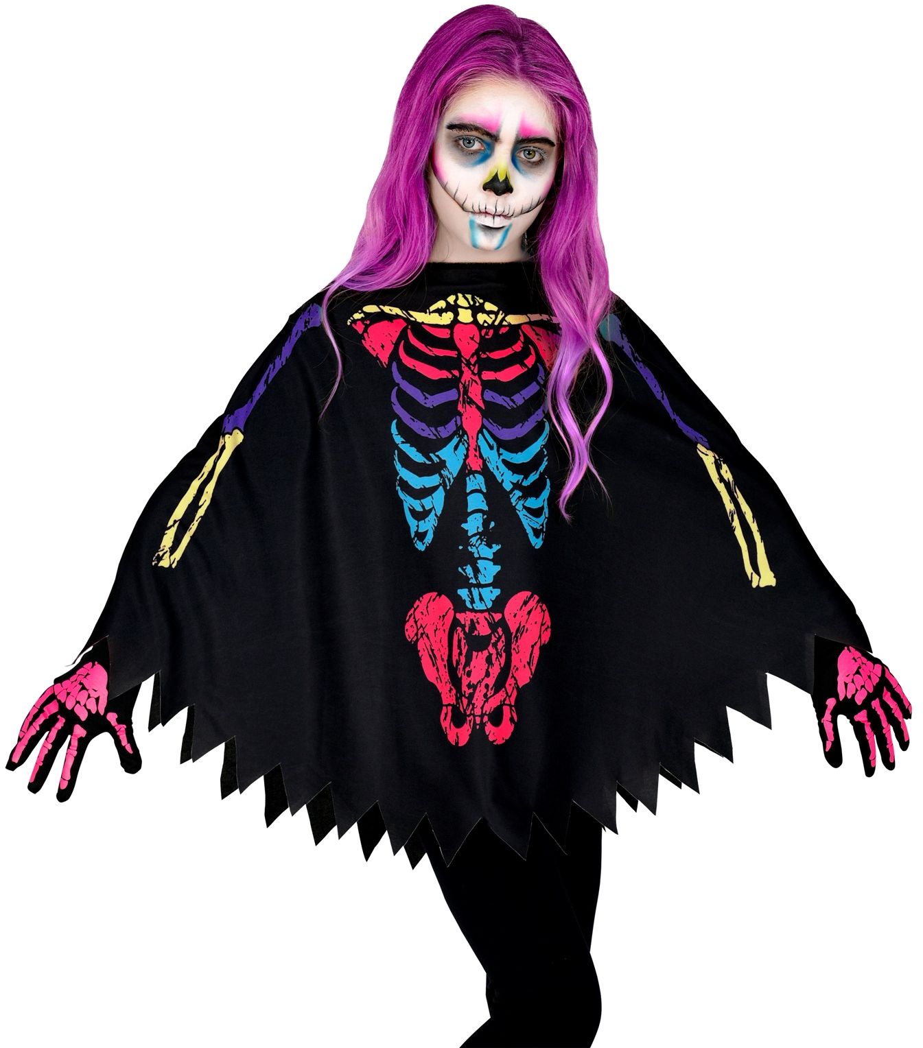 Gekleurde skelet poncho meisjes