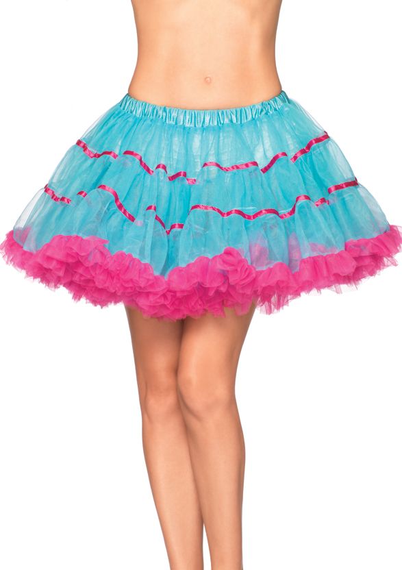 Gelaagde petticoat met satijnen band blauw roze