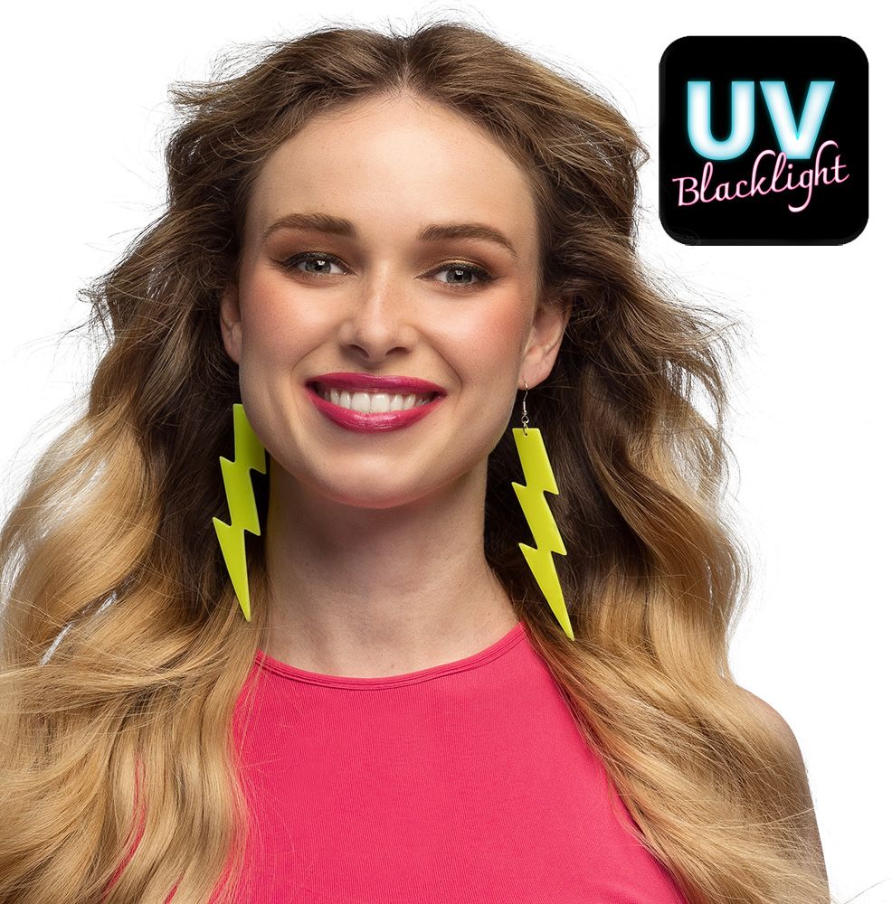 Gele Neon Bliksem Oorbellen 80's