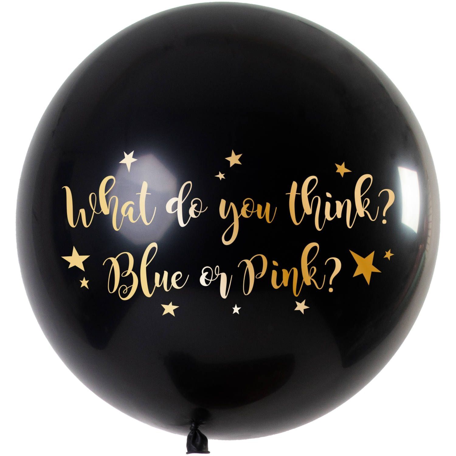 Gender reveal metallic ballon met blauwe confetti 90cm