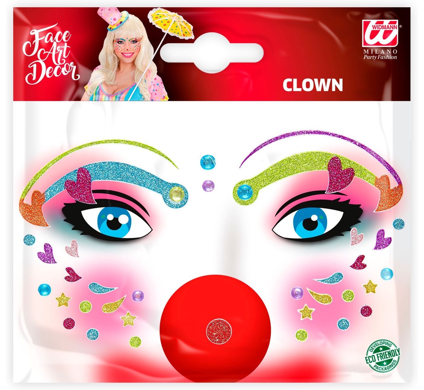 Gezicht glitter stickers clown